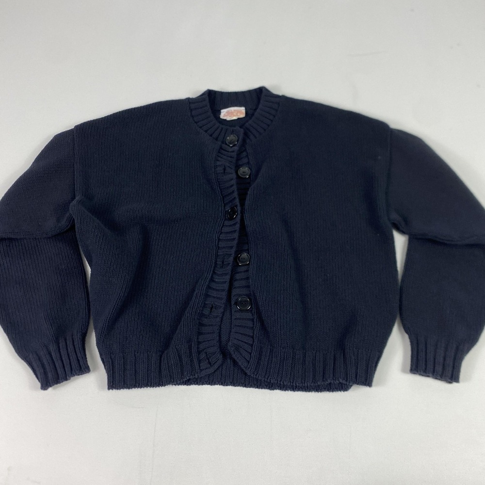 St Andrews School Cardigan Sweater Kids Large Blue Button Front Uniform Knit VTG